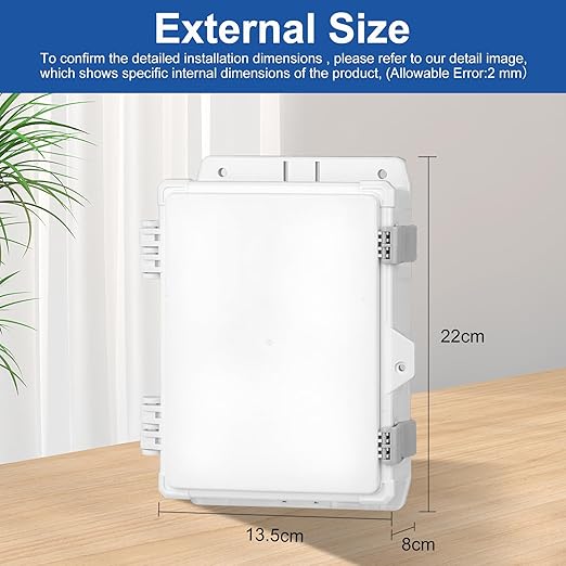 Electrical Junction Box 8.7"x5.3"x3" ABS Waterproof Enclosure Plastic Weatherproof Project Box with Internal Mounting Panel Hinged Cover (Grey Plastic)