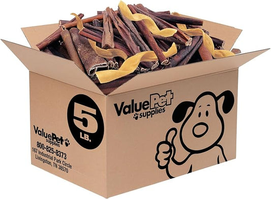 ValueBull Collagen Sticks for Dogs, Varied Shape & Size Chews, Natural Long-Lasting Dog Treats, 5 Pound Bulk Pack - Supports Joints, Skin & Coat with Chondroitin & Glucosamine