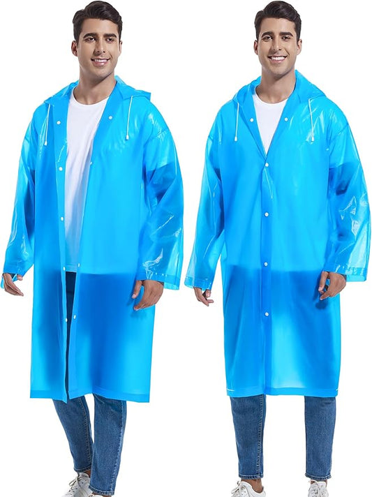 2-Pack Reusable Rain Ponchos for Adults, HOOMBOOM Raincoats Emergency for Women/Men with Drawstring and Sleeves