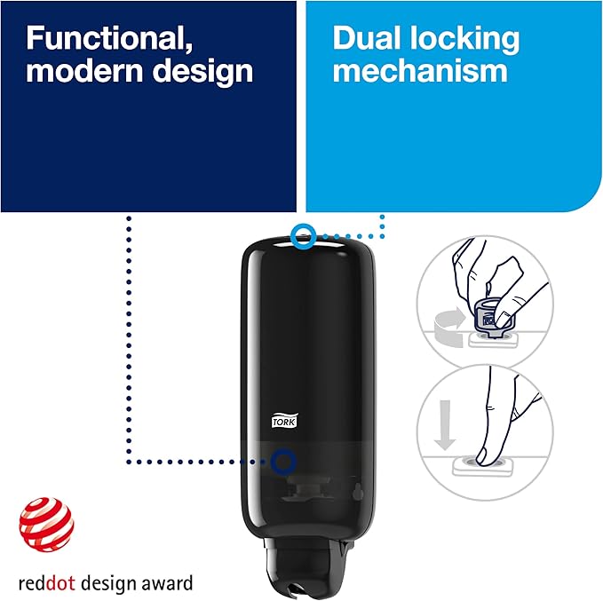 Tork Liquid Skincare Dispensers for Liquid Soap and Hand Sanitizer Black S1, Economical, Elevation Range, 570028A (Pack of 6)