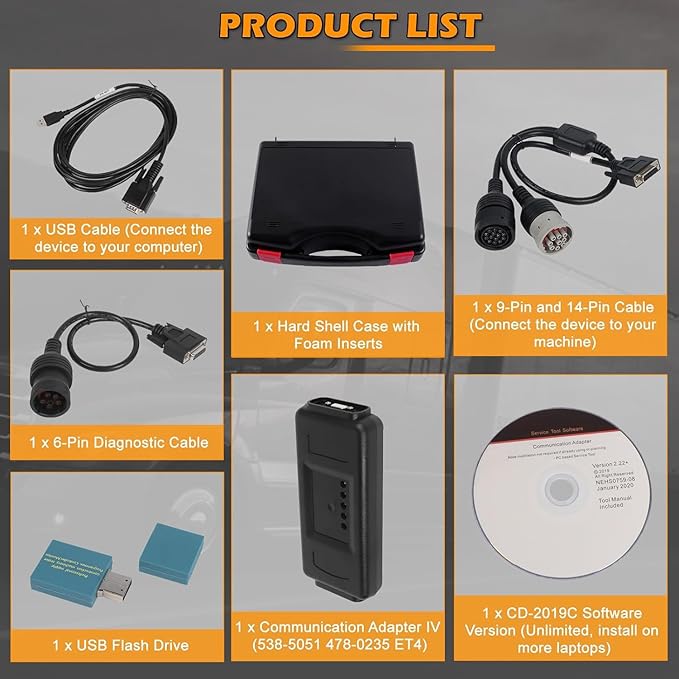 ET-4 Diagnostic Adapter Tool 538-5051 478-0235 2019C Version & 2021 Version for CAT Heavy Equipment(6&9&14 Pins Cable) ET4 Communication Diagnostic Tool