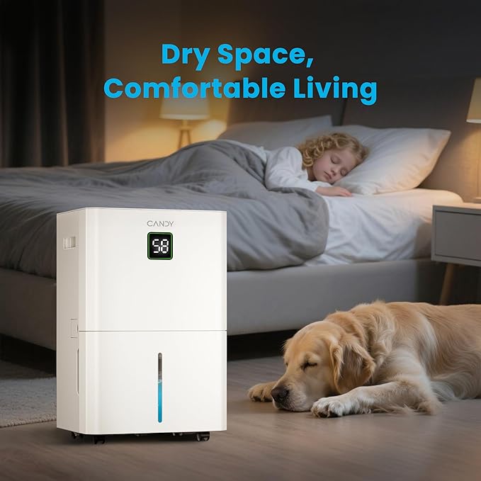 Candy 98 Pints Dehumidifier for Spaces up to 5500 Sq. Ft, Dehumidifiers for Home, Basements and Large Rooms with Drain Hose and 1.45 Gallons Water Tank