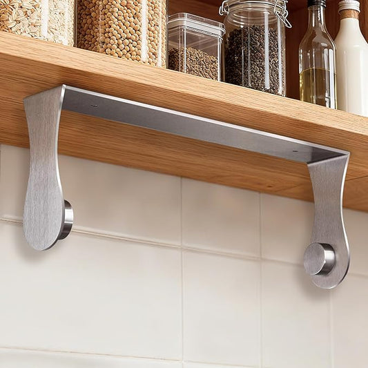 Paper Towel Holder Under Cabinet, Stainless Steel, Silver, Adhesive & Wall Mount, Under Counter Paper Towel Rack for Kitchen and Bathroom, Home and Kitchen Decor