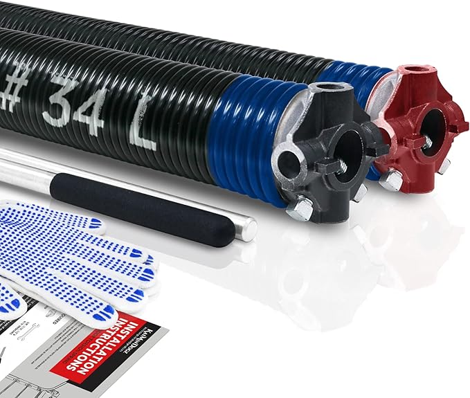 Pair of 2" Garage Door Torsion Springs Set with Non-Slip Winding Bars&Gloves, High Quality Precision Electrophoresis Oil-Free Black Coated for Replacement, MIN 16,000 Cycles (0.262x2''x34'')