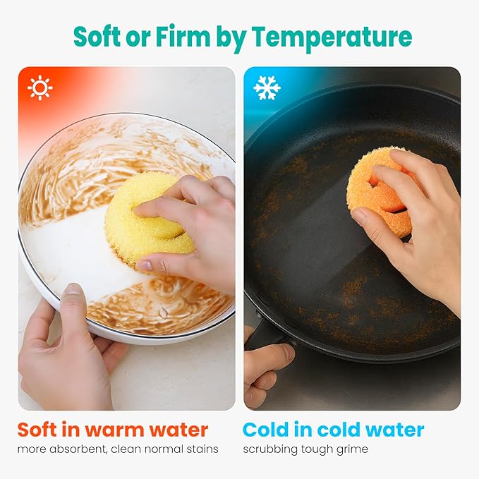 HELIME Scrub Sponges Dish Scrubber, Non Scratch Multi Functional Color Sponge, Dual Sided Temperature Controlled Pads, Safe for Household Cleaning, Mess and Odor Resistant BPA Free Polymer Foam