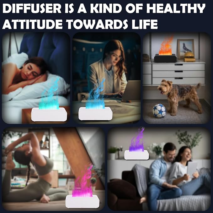 7Color Flame Diffuser, Bonfire Diffuser,Fireplace Diffuser 10.7"×3"×3.1" (White)