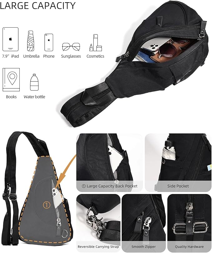 KL928 Nylon Sling Bag - Small Crossbody Backpack Shoulder Casual Daypack Multipurpose Rucksack for Men Women
