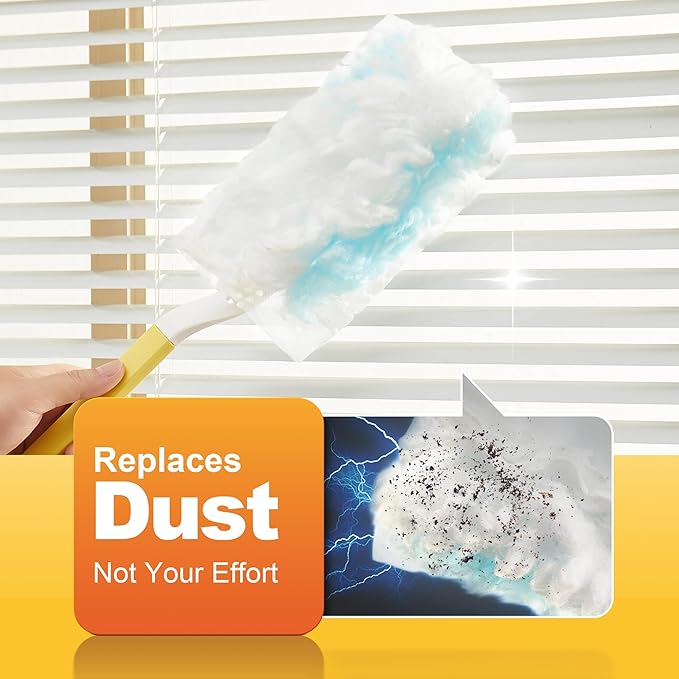 JOYMOOP Disposable Electrostatic Duster for Cleaning, with 1 Handles & 12 Ct Blue Heavy Duty Refills for Swiffer Feather Duster, Household Cleaning Tool for Electronics, Dusting Furniture, Blinds