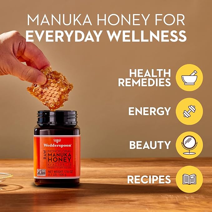 Wedderspoon Raw Premium Manuka Honey, KFactor 16, 35.2 Oz, Unpasteurized, Genuine New Zealand Honey, Traceable From Our Hives To Your Home