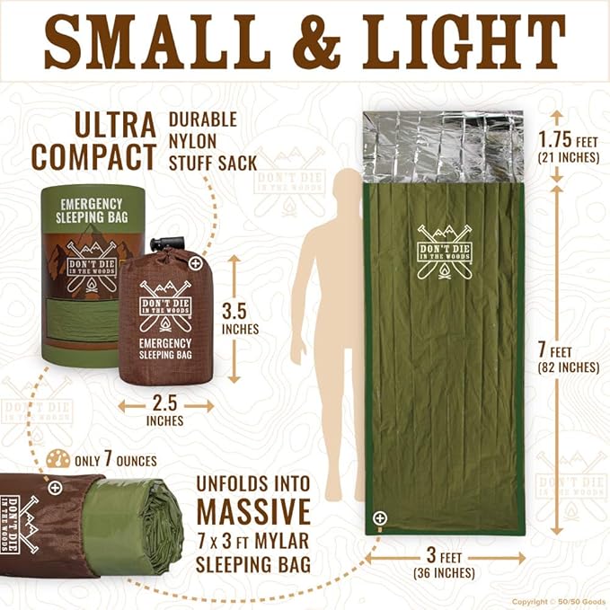 Don’t Die in The Woods - Survival Bivy - Emergency Sleeping Bag with Hood - Made with Extra-Thick Space Blanket Thermal Mylar