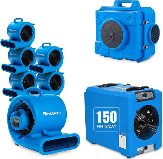 MOUNTO Water Damage Restoration Combo Package 6x Air Mover 1x Air Scrubber 1x Dehumidifier