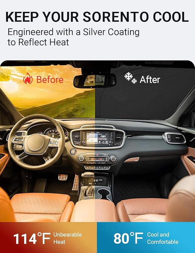 Proadsy 2025 Upgrade Windshield Sun Shade Custom Fit Kia Sorento 2015-2020 4-Layer Foldable Front Sunshade Protector Sun Visor Blocks UV Rays Keep Car Cooler Accessories