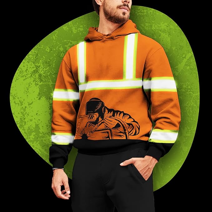 Matedecor High Visibility Hi Vis Hoodie for Men - Jobs Collection Custom Name Class 3 Reflective Safety Workwear