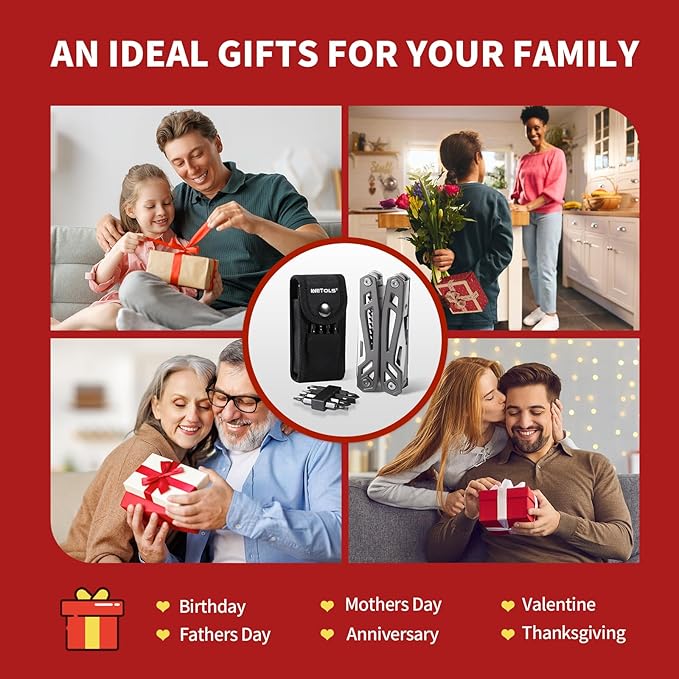 Christmas Gifts for Men Him Dad, WETOLS 21-in-1 Multitools with Pocket Knife, Stainless Steel Self-locking Pliers with 8 Screwdriver Bits, Multi Tool Survival Gear, EDC Knife with Pouch for Outdoor