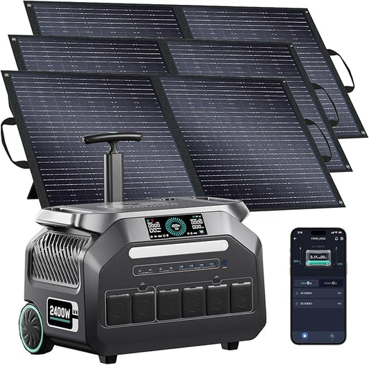 IEE 2400W (5000W Peak) Solar Generator with 3x100W Solar Panels, 2048Wh Portable Power Station P2400, 1800W AC Charging, AC Outlets x 4, LiFePO4 Battery Power Station for Home Backup, RV, Emergencies