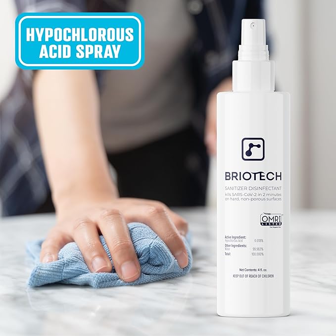 BRIOTECH Sanitizer Disinfectant Hypochlorous Spray, Kill 99.99% of Viruses & Bacteria, Control Mold, Eliminate Odor, Gentle for Nursery & Play Rooms, Food Contact Surface Sanitizer, 8 fl oz (2 Pack)