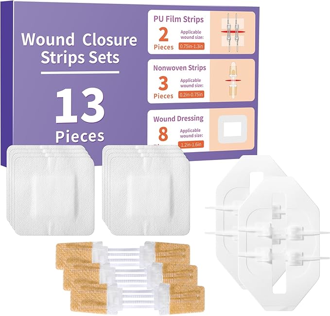 Zip Stitch 13 Pack Wound Closure Strip 3 Types Emergency Laceration Closure Kit Butterfly Bandages Adhesive Bandages Without Stitches for Outdoors