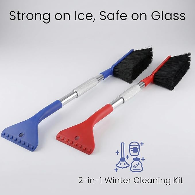 2 Pack Car Snow Brush and Ice Scrapers for Car Windshield Scratch Free Bristle Head Snow Brush & Tough Window Snow Scraper with Aluminium Body Snow Removal Winter Car Accessories