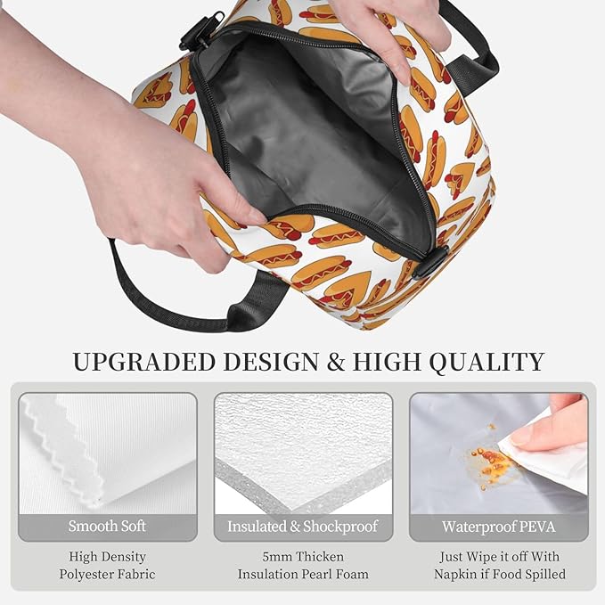 Reusable Insulated Lunch Bag with Adjustable Strap for Kids 3+ Toddler, Girl, Boy Women Men Leakproof Portable Cooler Tote Cute Quilted Bags for Work Travel Picnic