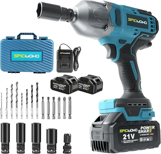 1/2 inch Cordless Impact Wrench - 1200N.m High Torque Heavy Duty Impact Gun with 2x 4.0Ah Batteries, 21V Powerful Impact Driver/Drill for Tough Auto Repair and Construction Tasks