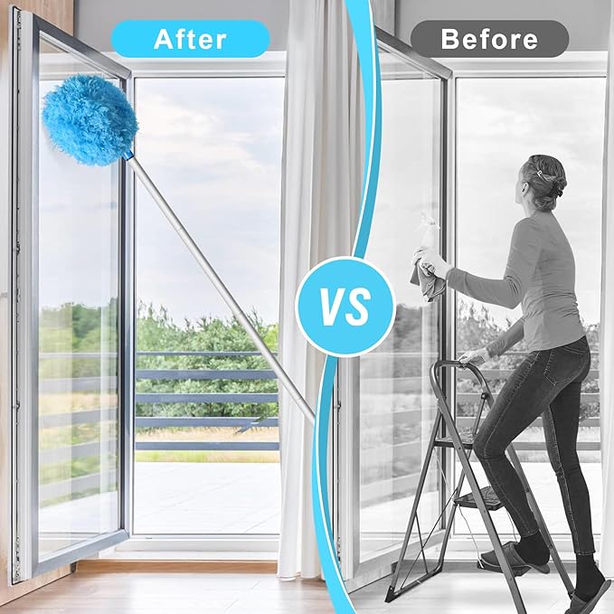 Storystore Ceiling Fan Cleaner Duster with Extension Pole, Adjustable from 13 to 49.7 Inches, Removable Fan Blade Cleaner (Blue)