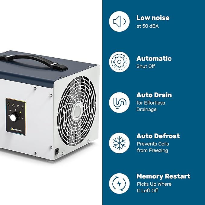 ARGENDON Dehumidifier for Crawlspace Basement, Commercial Dehumidifier with Drain Hose 70 PPD, Compact, Ideal for Water Damage Storage Up to 1000 Sq Ft, 5-Year Limited Warranty