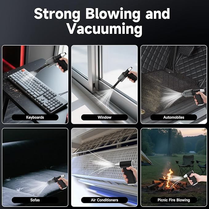 2 in 1 Electric Air Duster and Vacuum,130,000 RPM Powerful Cordless Compressed Air Duster,4 Gear Adjustable Handheld Air Blower,Rechargeable Car Vacuum for Computer,Keyboard,Electronic,Home,Outdoor