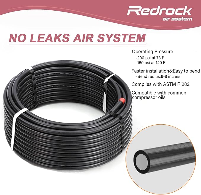 Compressed Air Line Kit 1/2" x 200ft 5-Ways Out Black HDPE Aluminum Air Compressor Piping for Garage LeakProof&Easy to Install Air Hose Kit Air Compressor Accessories 200PSI