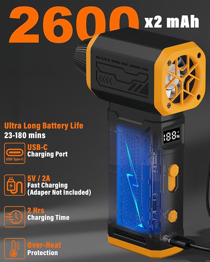 Compressed Air Duster, 130K RPM Powerful Cordless Electric Mini Blower with Display, 10-Gear Adjustable Jet Fan with Fast Charging, Rechargeable Air Blower for Home, Outdoor and Car (Black, Blow)