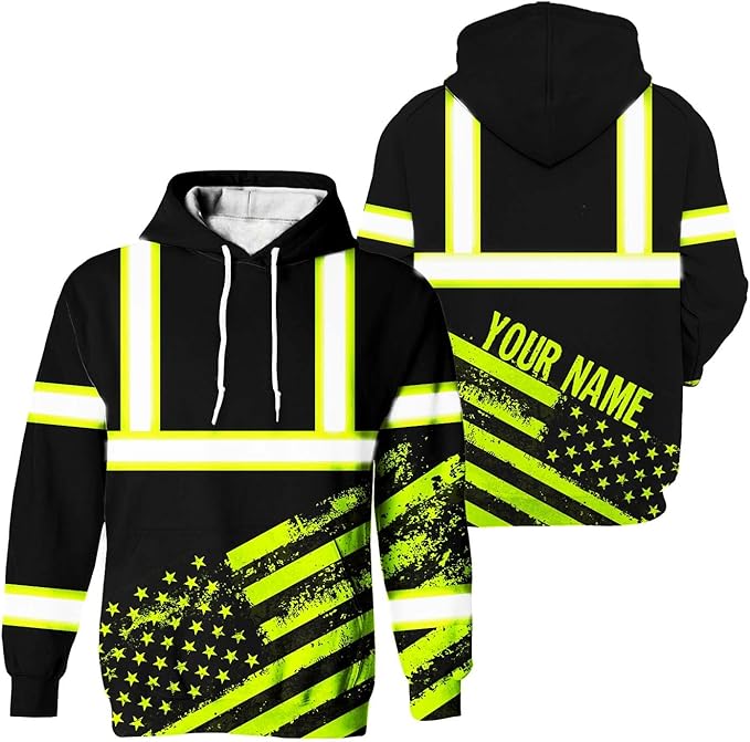 Color US Flag High Visibility Hoodie for Men Women Reflective Tapes Safety Workwear for Worker Runner Patriotic