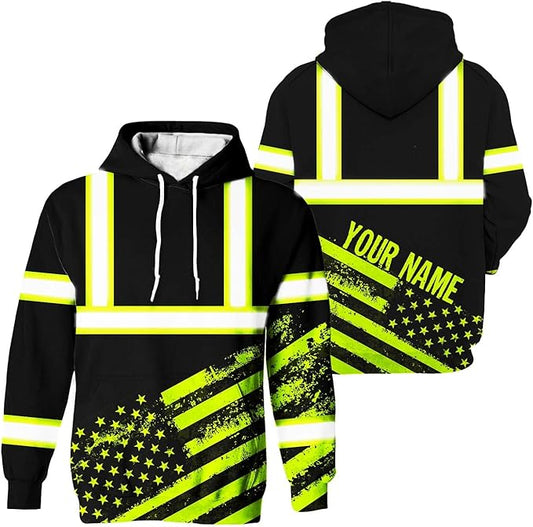 Color US Flag High Visibility Hoodie for Men Women Reflective Tapes Safety Workwear for Worker Runner Patriotic