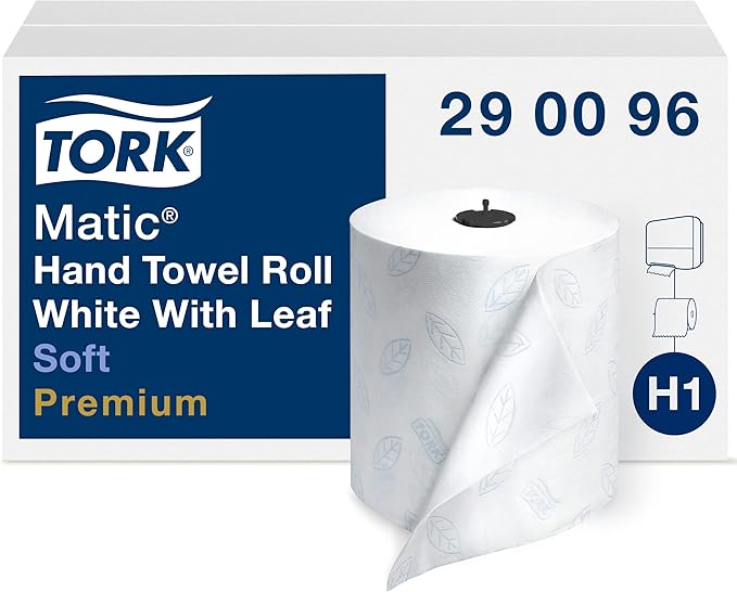 Tork Matic Soft Hand Towel Roll & Matic Paper Hand Towel Roll White H1, Universal, 100% Recycled Fiber, 6 Rolls x 700 ft, 290089