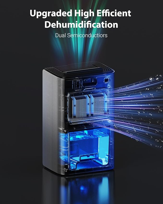 Dehumidifiers for Home, 850 sq.ft 95oz Dehumidifier with Drain Hose Timer Sleep Mode Auto-Off 7 Colors Light, Dehumidifier for Bedroom Bathroom Basements RV Grey