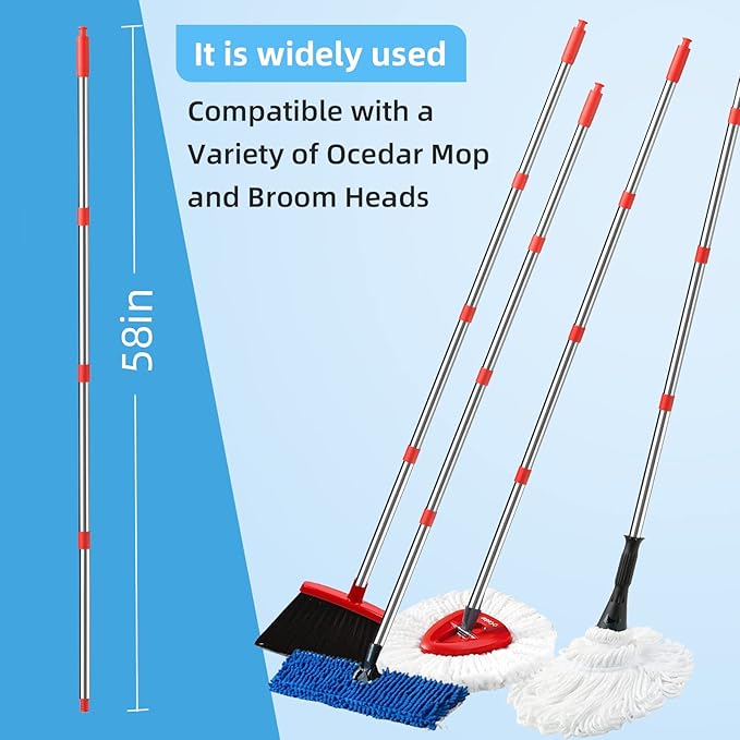 4-Section Spin Mop Replacement Handle，2.5-to-5 Foot Mop Stick Compatible with Triangle Spin Mop Base, Compatible with Ocedar Mop Handle for EasyWring Mop Refills (black)（Mop head not included）