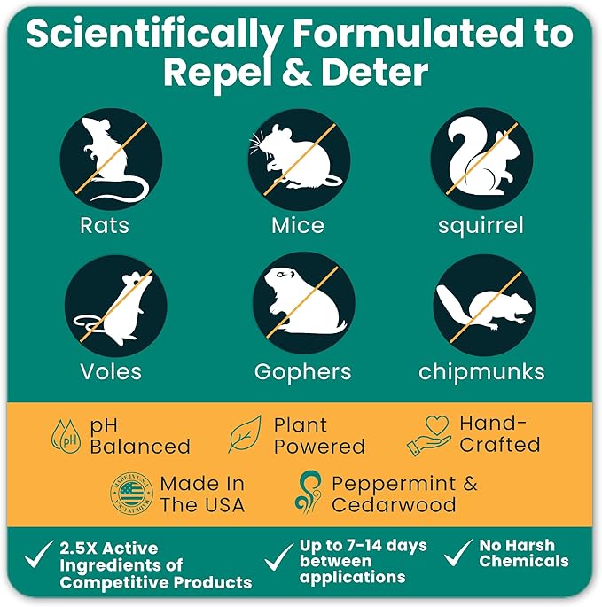Rodent Guard - Peppermint Oil Spray for Rodents - Natural Peppermint Rodent & Pest Control Spray - Plant-Based Indoor & Outdoor Mouse Spray - Safe Around Pets & Kids - Repels All Rodents 16oz
