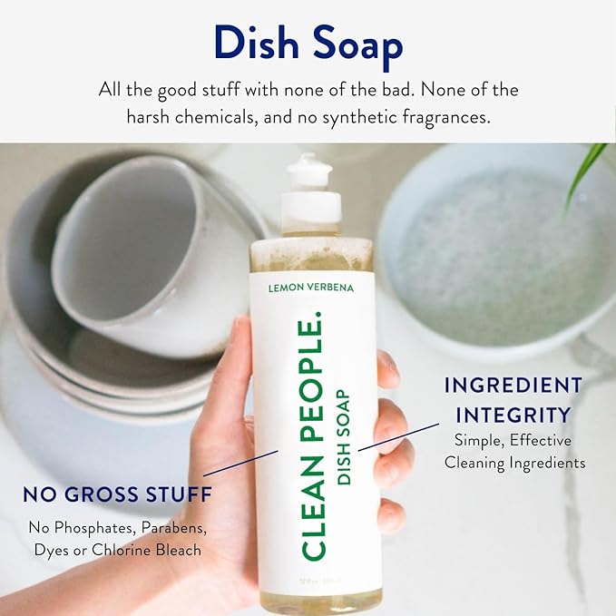 THE CLEAN PEOPLE Liquid Dish Soap - Clean, Simple Ingredients - Extra Scrubbing Power (Lemon Verbena Scent) 12 fl. oz (6 Pack)
