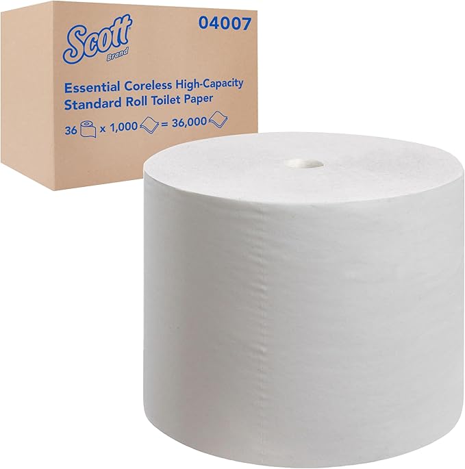 Scott Professional Essential Coreless High-Capacity Standard Roll Toilet Paper, Bulk (04007), 2-Ply, White (36 Rolls of 1,000 Sheets, 36,000 Sheet Total)