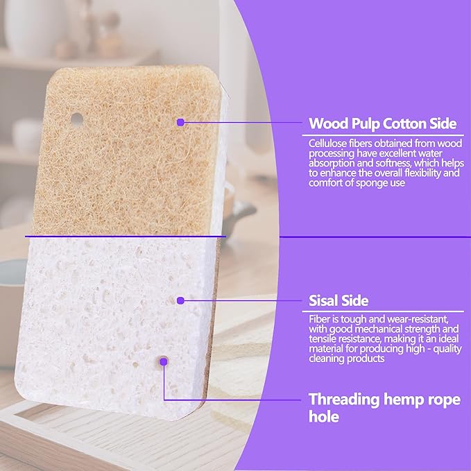 Kitchen Biodegradable Compostable Cellulose Sponges - Pack of 15 Eco Friendly Sponge