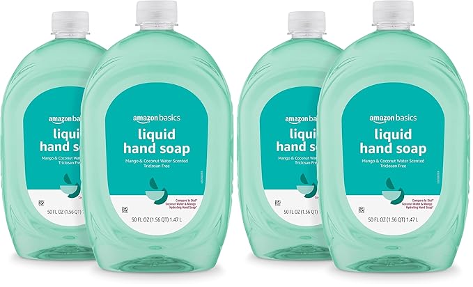 Amazon Basics Liquid Hand Soap Refill, Mango & Coconut Water Scent, Triclosan-Free, 50 Fl Oz (Pack of 4)