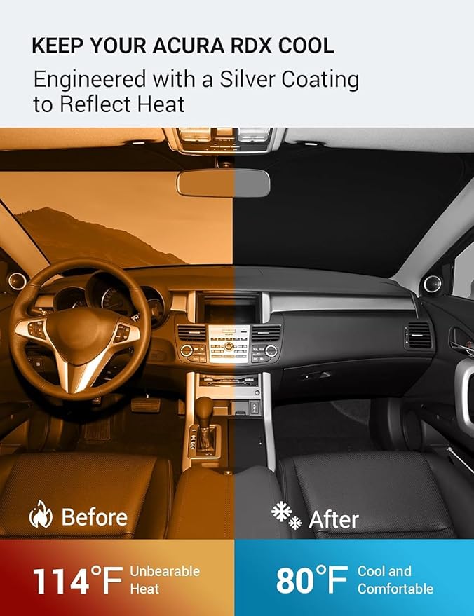 Proadsy 2025 Upgrade Windshield Sun Shade Custom Fit 2007-2012 RDX Acura RDX Foldable Front Sunshade Protector Sun Visor Blocks UV Rays Keep Car Cooler