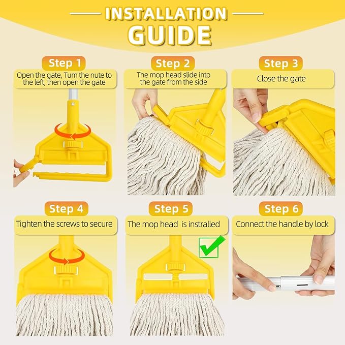 Industrial Heavy Duty Cotton Mop with Two Loop-End String Wet Mop Head,59" Long Handle Looped-End String Wet Cotton Mops for Floor Cleaning