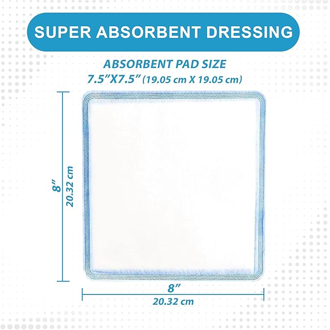 MedVance Super Absorbent Dressing, Dressing Pads for Wound Care, for Pressure Ulcers and 1st/2nd Degree Burns, Superior Moisture Absorbency Bandages, Box of 5 dressings (8"x8")