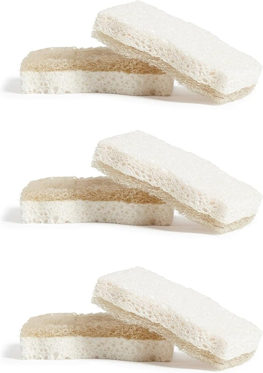 Grove Co. Sponges, Natural Coconut Scrubber Kitchen Sponge, Dual-Sided, Non-Scratch, Super Absorbent Plant-Based Cellulose with Coconut Husk Scourer, Household Cleaning Essentials, 6 Pack