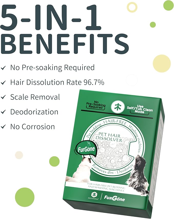 FURGONE × Seedshub Pet Hair Dissolver for Washing Machine, 96.7% Hair Dissolution, Dog Cat Hair | Stain Remover for Laundry, Pets Friendly, 6 Sachets, HE/Top/Front-Load Compatible
