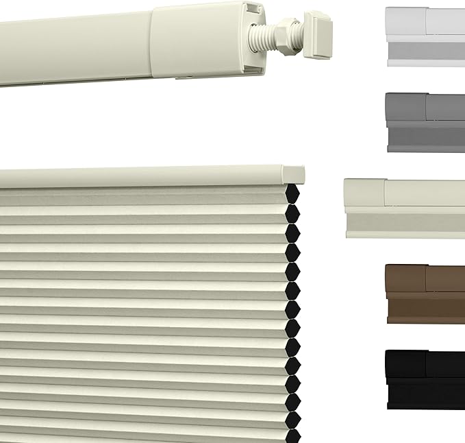 No Drill No Tools Cellular Shades Top Down Bottom Up Blackout Blinds for Windows Cordless Honeycomb Window Shades Easy to Install for Home, Blackout-Beige, Customized Size