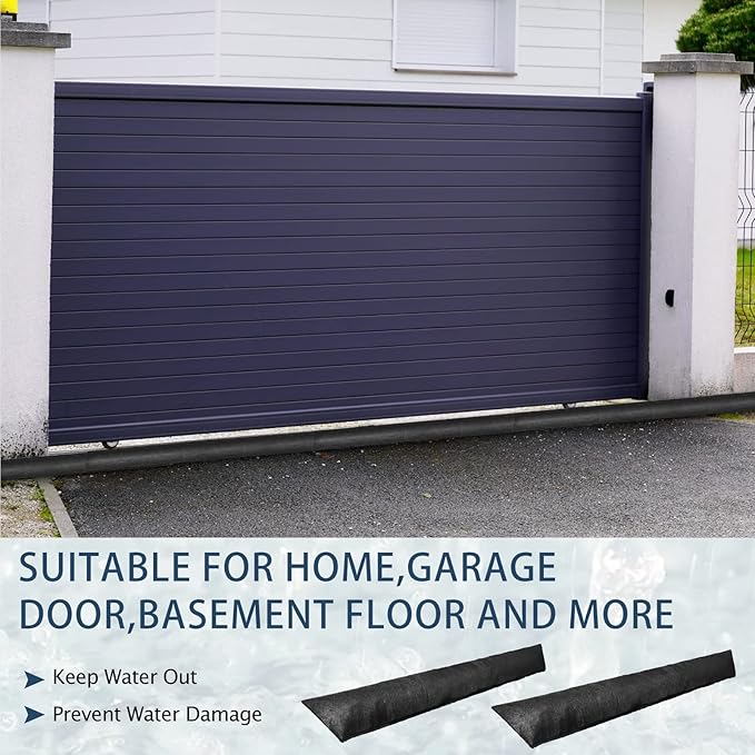 Berlune 5 Pcs Water Barrier 10 ft x 6.5 in Flood Barrier for Home Reusable Absorbent Prevention Barrier Sandless Sandbag for Flooding Green Water Activated Barrier for Home Garage Door Basement(5 Pcs)