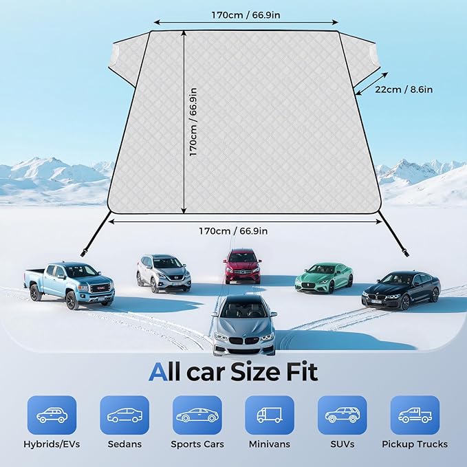 FLORICH Car Windshield Cover for Ice and Snow Standard Winter Frost Hail Protector for Most Car, Truck, SUV, Van and MPV (66x 47Inch)