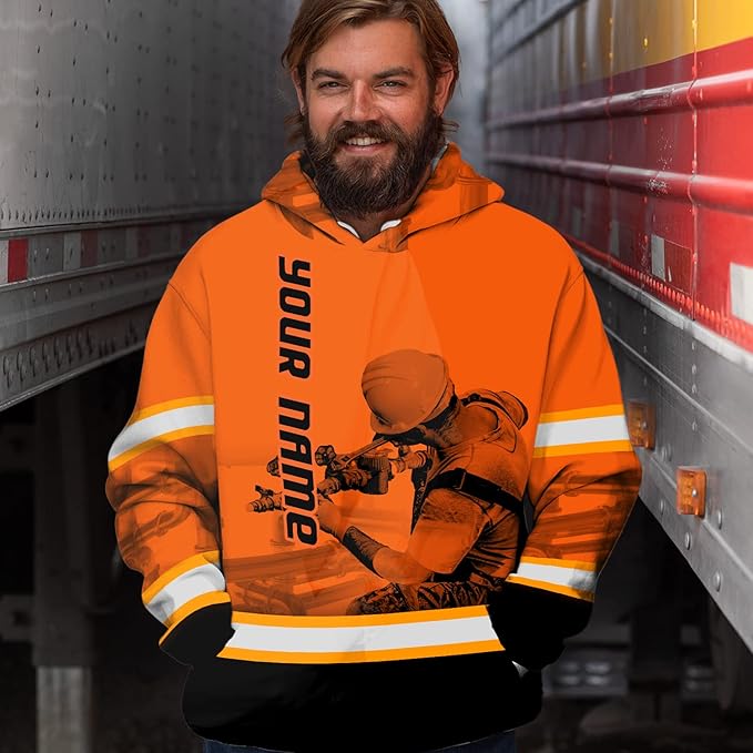 Matedecor High Visibility Hi Vis Hoodie for Men - Jobs Collection Custom Name Class 3 Reflective Safety Workwear
