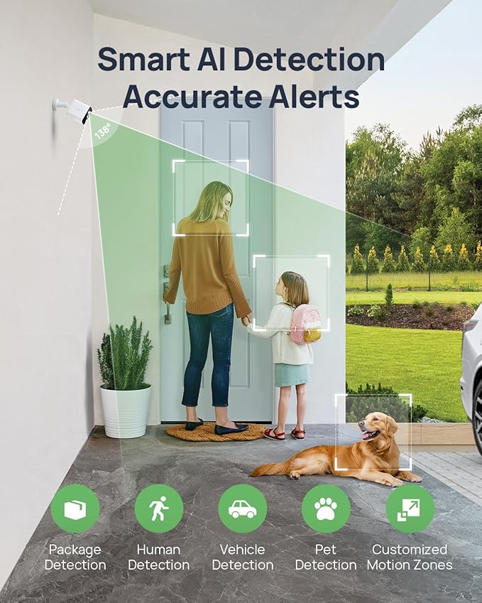 Anona Lucio 2.5K Security Camera Outdoor Battery Wireless with Solar Powered, Color Night Vision & 138° FOV, Multi-Object Detection, No Hub Needed, Two-Way Audio, IP67, 2 Pack