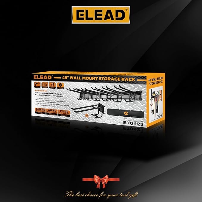 ELEAD 9-Pairs Heavy Duty Garage Tool Organizer Wall Mount Hooks, 48 Inches 730 lbs Garden Tool Organizer with Adjustable Hooks, Yard Tools Organizers for Garden, Yard, and Shed